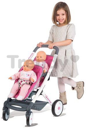 Kočík pre dve bábiky retro Maxi Cosi&Quinny Smoby (65,5 cm rúčka) ružový