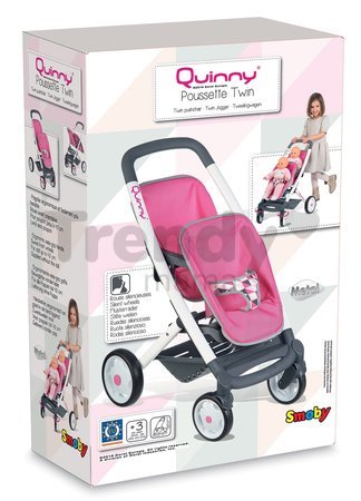 Kočík pre dve bábiky retro Maxi Cosi&Quinny Smoby (65,5 cm rúčka) ružový