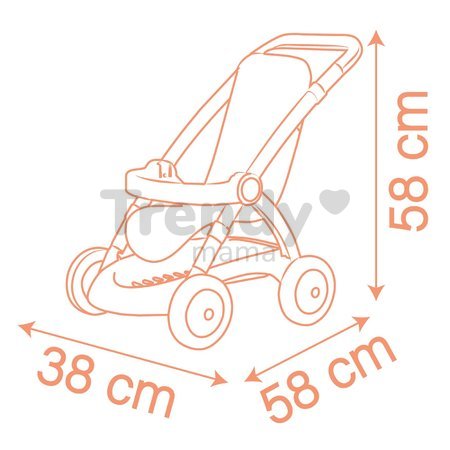 Kočík športový s textilným poťahom Pushchair Soft Baby Nurse Smoby pre 42 cm bábiku výška rúčky 58 cm od 18 mes