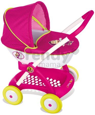 Kočík Máša a medveď Landau Smoby pre bábiku hlboký (58 cm rúčka) ružovo-biely od 18 mes