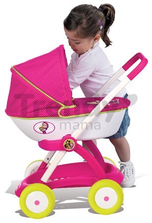 Kočík Máša a medveď Landau Smoby pre bábiku hlboký (58 cm rúčka) ružovo-biely od 18 mes