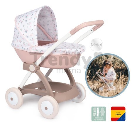 Hlboký kočík s textilným poťahom Pram Natur D'Amour Baby Nurse Smoby pre 42 cm bábiku výška rúčky 58 cm od 18 mes