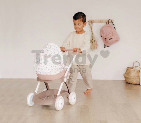 Hlboký kočík s textilným poťahom Pram Natur D'Amour Baby Nurse Smoby pre 42 cm bábiku výška rúčky 58 cm od 18 mes