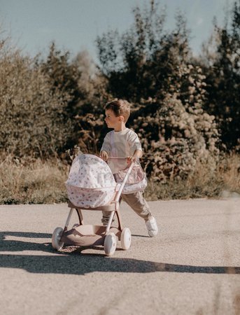 Hlboký kočík s textilným poťahom Pram Natur D'Amour Baby Nurse Smoby pre 42 cm bábiku výška rúčky 58 cm od 18 mes