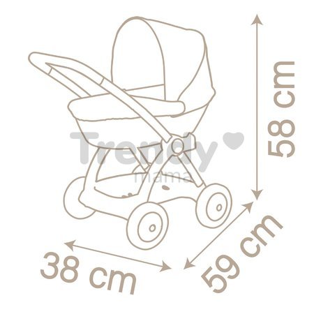 Hlboký kočík s textilným poťahom Pram Natur D'Amour Baby Nurse Smoby pre 42 cm bábiku výška rúčky 58 cm od 18 mes