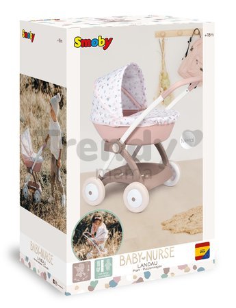 Hlboký kočík s textilným poťahom Pram Natur D'Amour Baby Nurse Smoby pre 42 cm bábiku výška rúčky 58 cm od 18 mes