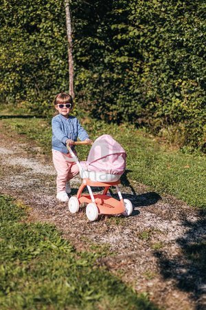 Hlboký kočík s textilným poťahom Pram Soft Baby Nurse Smoby pre 42 cm bábiku výška rúčky 58 cm od 18 mes