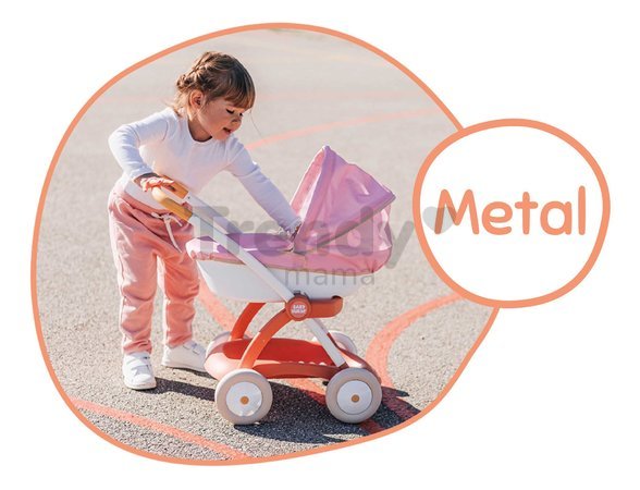 Hlboký kočík s textilným poťahom Pram Soft Baby Nurse Smoby pre 42 cm bábiku výška rúčky 58 cm od 18 mes