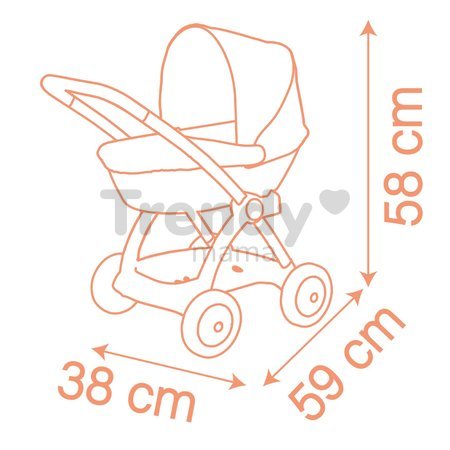 Hlboký kočík s textilným poťahom Pram Soft Baby Nurse Smoby pre 42 cm bábiku výška rúčky 58 cm od 18 mes