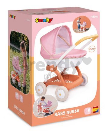 Hlboký kočík s textilným poťahom Pram Soft Baby Nurse Smoby pre 42 cm bábiku výška rúčky 58 cm od 18 mes