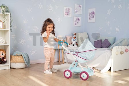 Kočík hlboký Ľadové Kráľovstvo Frozen Pram Smoby pre 42 cm bábiku s pohyblivou strieškou výška rúčky 58 cm od 18 mes