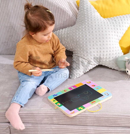 Drevená tabuľa na kreslenie LCD Drawing Board Eichhorn s dreveným perom a tlačidlom na zmazanie