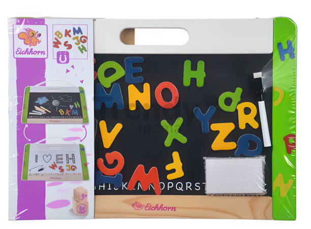 Drevená magnetická tabuľa Hanging Magnetic Board Eichhorn 26 písmeniek s kriedami a fixkou