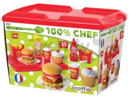 Set hamburger 100% Chef Écoiffier cu 25 de accesorii de la 18 luni