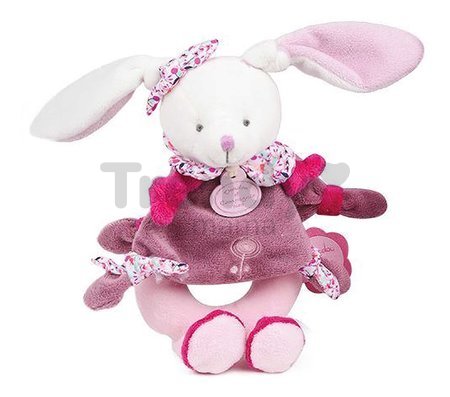 Plyšový zajačik s hrkálkou Lapin Cerise Rattle Doudou et Compagnie v darčekovom balení ružový 19 cm od 0 mes