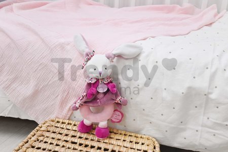 Plyšový zajačik s hrkálkou Lapin Cerise Rattle Doudou et Compagnie v darčekovom balení ružový 19 cm od 0 mes