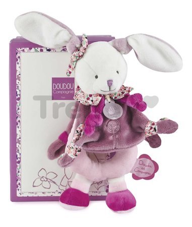 Plyšový zajačik s hrkálkou Lapin Cerise Rattle Doudou et Compagnie v darčekovom balení ružový 19 cm od 0 mes