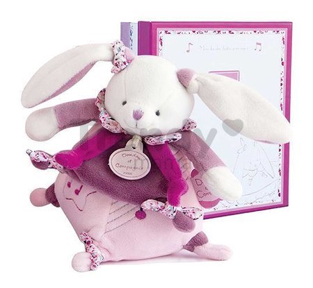 Plyšový zajačik s melódiou Lapin Cerise Music Box Doudou et Compagnie v darčekovom balení ružový 17 cm od 0 mes