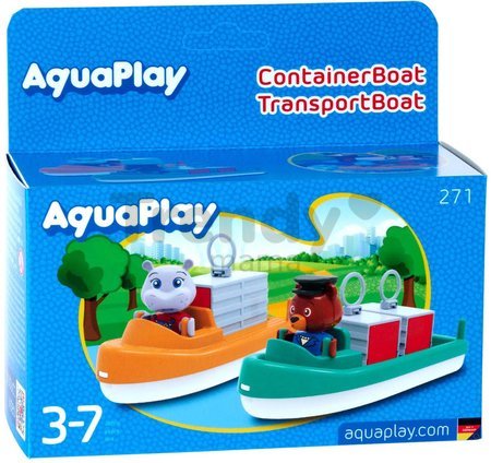 Kontajnerová a nákladná loď AquaPlay s hrošíkom Wilmou a medveďom kapitánom Bo 2 kusy (kompatibilné s Duplom)