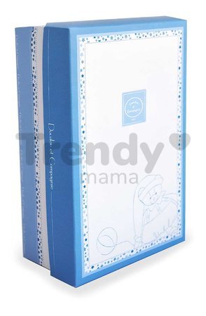 Plyšový medvedík s klipom na cumlík Ours Petit Chou Doudou Dummy Holder Doudou et Compagnie v darčekovom balení modrý 17 cm od 0 mes