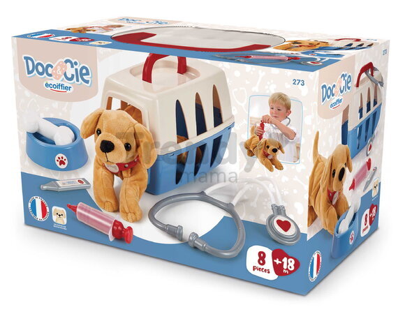 Zverolekársky košík Veterinarian Case Écoiffier s plyšovým psíkom s miskou a lekárske doplnky od 18 mes