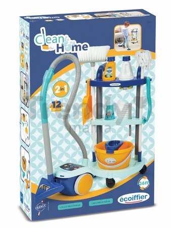 Upratovací vozík s vysávačom Cleaning Trolley Clean Home Écoiffier s 12 doplnkami