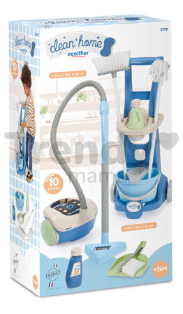 Upratovací vozík s vysávačom Clean Home Écoiffier s metlou a vedrom 9 doplnkov od 3 rokov ECO2779
