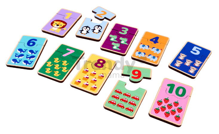 Drevené puzzle s číslami Games Numbers Account Eichhorn 20 dielikov s obrázkami zvieratiek a objektov od 24 mes
