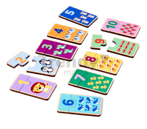 Drevené puzzle s číslami Games Numbers Account Eichhorn 20 dielikov s obrázkami zvieratiek a objektov od 24 mes