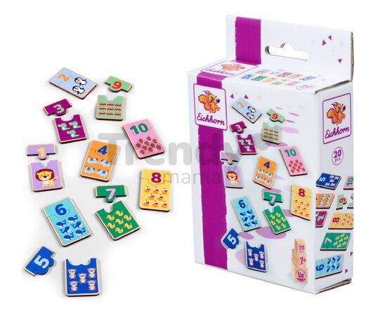 Drevené puzzle s číslami Games Numbers Account Eichhorn 20 dielikov s obrázkami zvieratiek a objektov od 24 mes