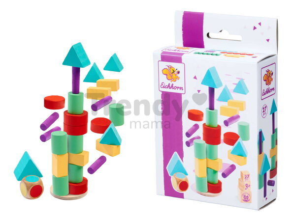 Drevené kocky stohovateľné Staple Game Eichhorn 27 dielov s podložkou