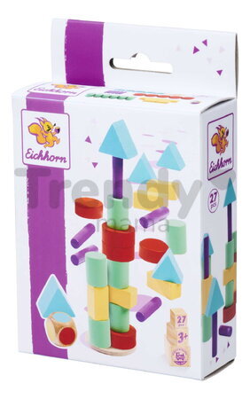 Drevené kocky stohovateľné Staple Game Eichhorn 27 dielov s podložkou