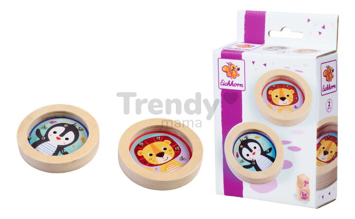 Drevená hra s guľôčkami Tučniak a Lev Skill Game Eichhorn pre rozvoj jemnej motoriky