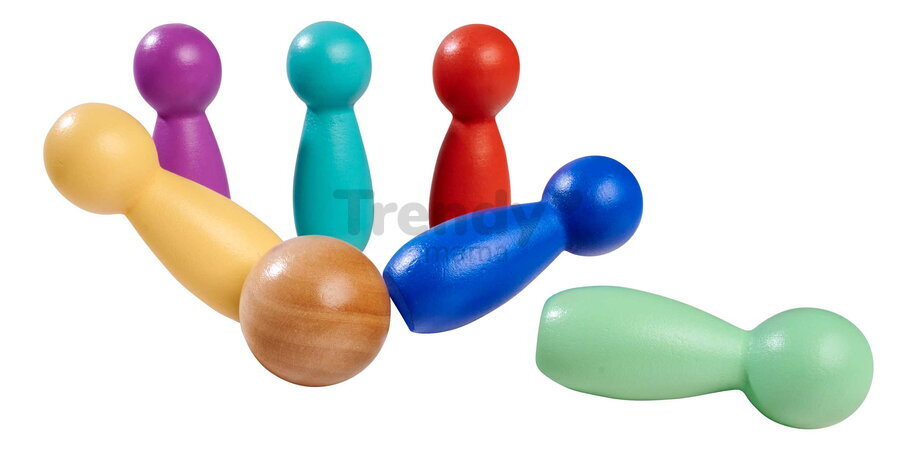 Drevená hra bowling Games Eichhorn so 6 farebnými kolkami a drevenou guľou