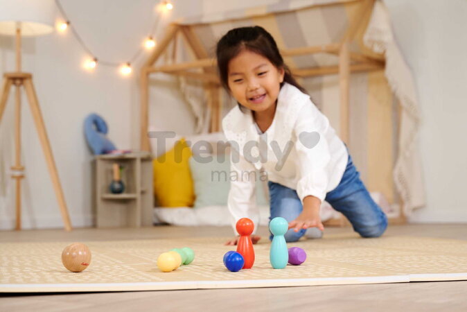 Drevená hra bowling Games Eichhorn so 6 farebnými kolkami a drevenou guľou