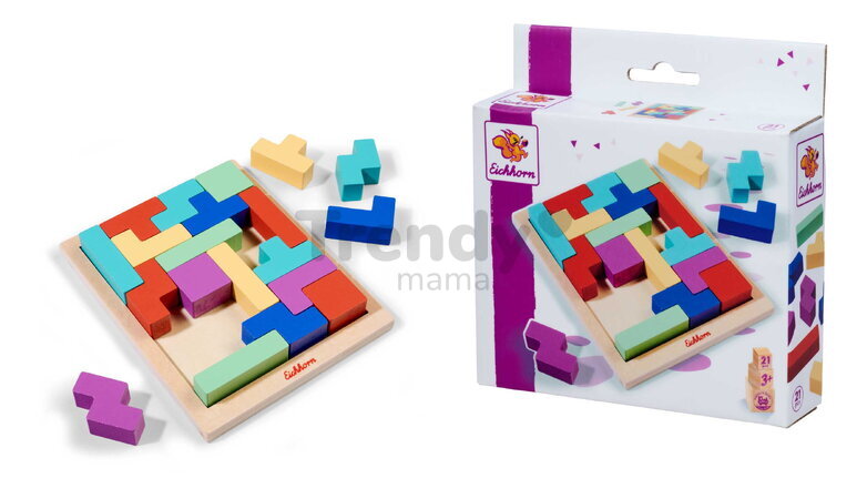 Drevená hra Tetris Games Shape Eichhorn 20 farebných kociek s podložkou