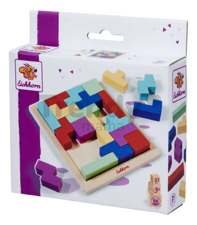 Drevená hra Tetris Games Shape Eichhorn 20 farebných kociek s podložkou