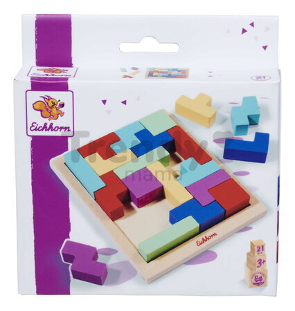 Drevená hra Tetris Games Shape Eichhorn 20 farebných kociek s podložkou
