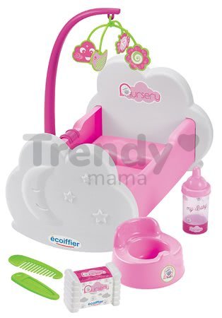 Postieľka s kolotočom Nursery Écoiffier s nočníkom a doplnkami od 18 mes