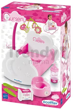 Postieľka s kolotočom Nursery Écoiffier s nočníkom a doplnkami od 18 mes