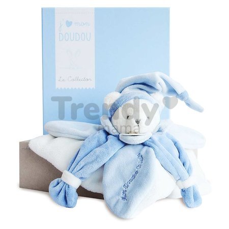Plyšový medvedík na maznanie Bear Blue Collector Doudou et Compagnie v darčekovom balení modrý 24 cm od 0 mes
