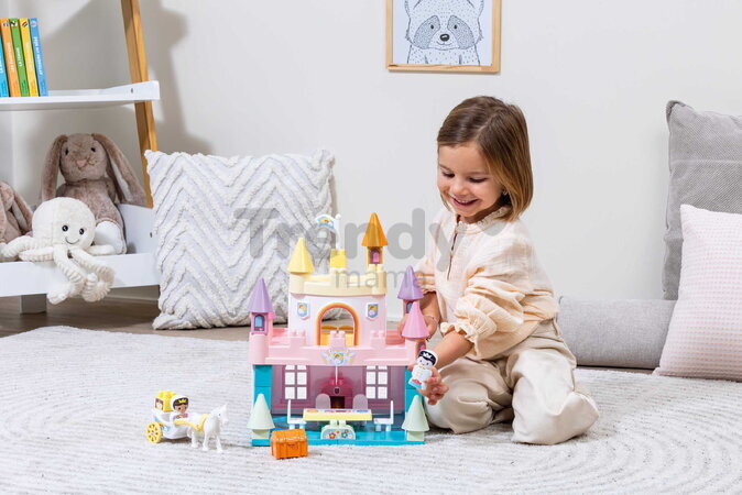 Stavebnica Dúhový zámok Rainbow Castel Abrick Écoiffier s kočiarom a 2 figúrkami od 18 mes