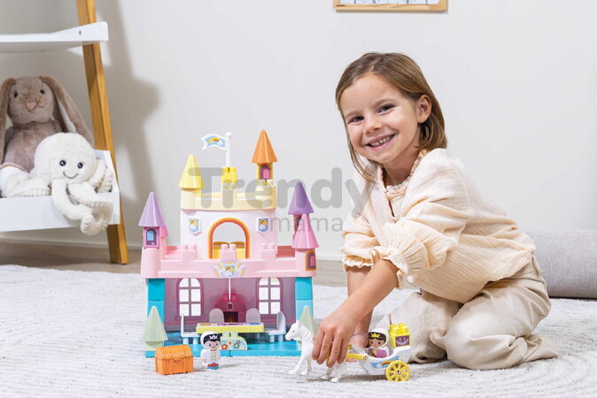 Stavebnica Dúhový zámok Rainbow Castel Abrick Écoiffier s kočiarom a 2 figúrkami od 18 mes