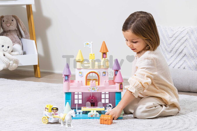 Stavebnica Dúhový zámok Rainbow Castel Abrick Écoiffier s kočiarom a 2 figúrkami od 18 mes