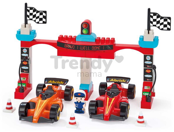 Stavebnica Preteky Formula 1 Grand Prix Abrick Écoiffier s 3 autíčkami a 4 figúrkami od 18 mes