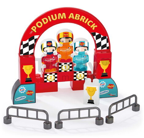 Stavebnica Preteky Formula 1 Grand Prix Abrick Écoiffier s 3 autíčkami a 4 figúrkami od 18 mes