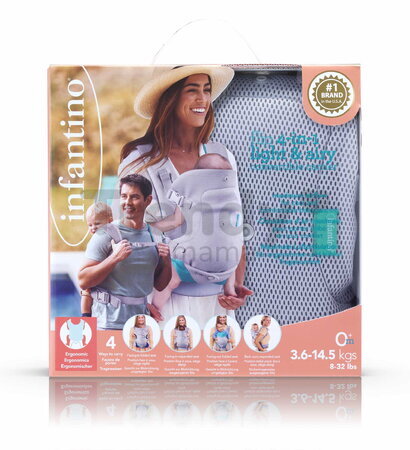Nosič pre dieťa Flip 4v1 Light & Airy Convertible Carrier Infantino 4 spôsoby nosenia sivý od 3,6-14,5 kg od 0 mes