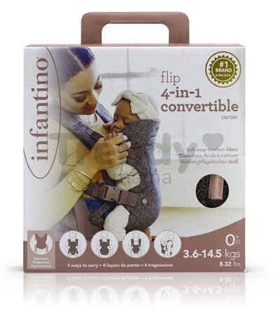 Nosič pre dieťa Flip 4v1 Convertible Carrier Leopard Infantino 4 spôsoby nosenia s leopardím vzorom od 3,6-14,5 kg od 0 mes