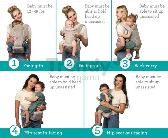Nosič pre dieťa Hip Rider Airy 5v1 Hip Seat Carrier Infantino 5 spôsobov nosenia béžový od 5,5-20,4 kg od 3 mes