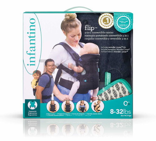 Nosič pre dieťa Flip Advanced 4v1 Convertible Carrier Black Denim Infantino 4 spôsoby nosenia čierny od 3,6-14,5 kg od 0 mes